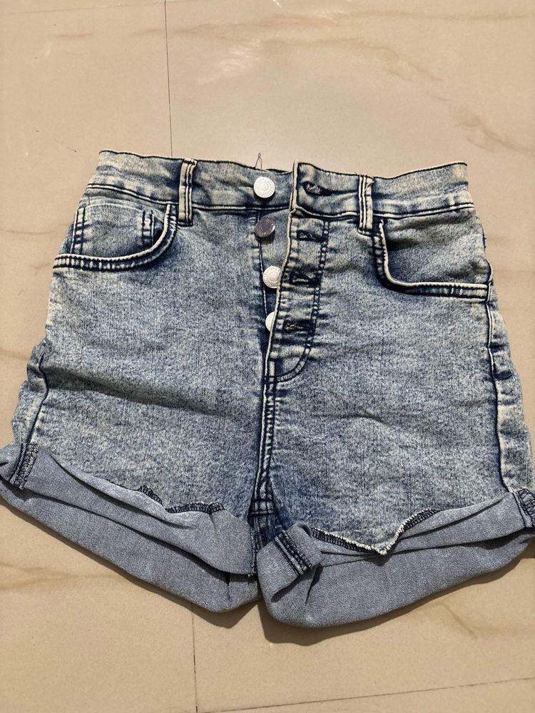 Denim Button-Down Shorts