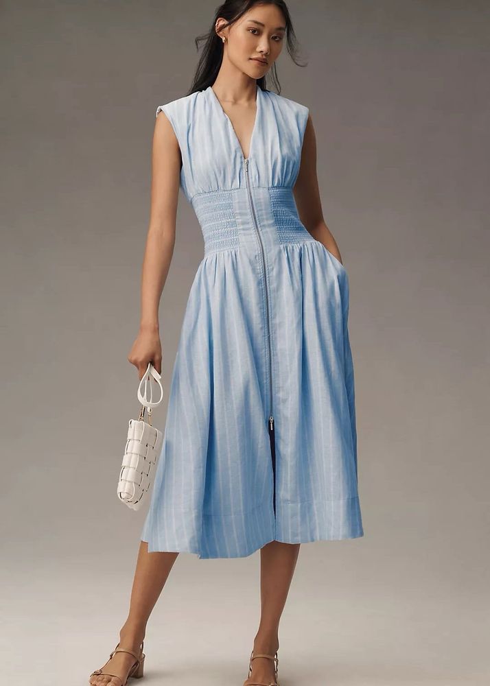 Tommie Cap Sleeves Smocked-Waist MIDI Dress