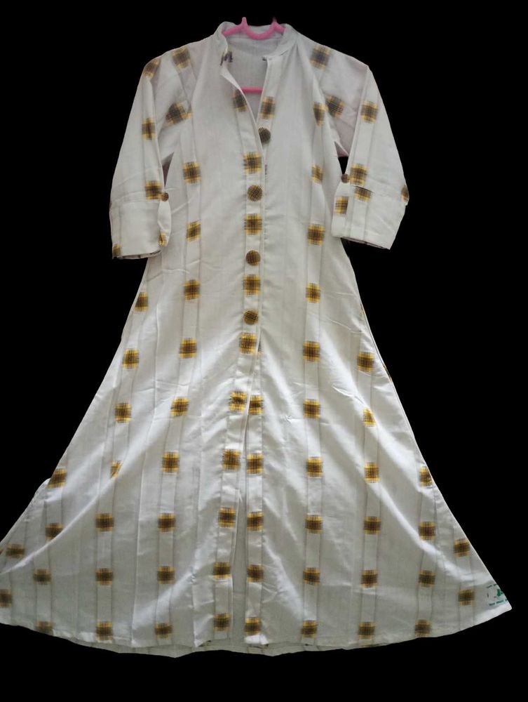 Elegant White Cotton Kurta Dress