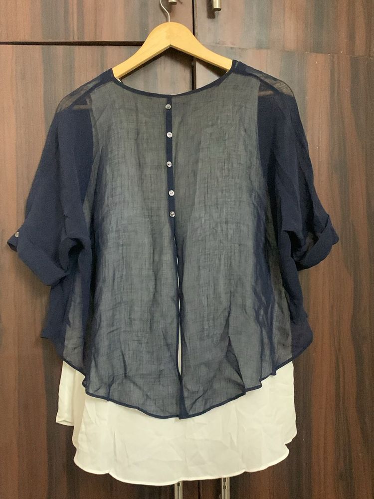 Sheer Navy Blue Button Up Top