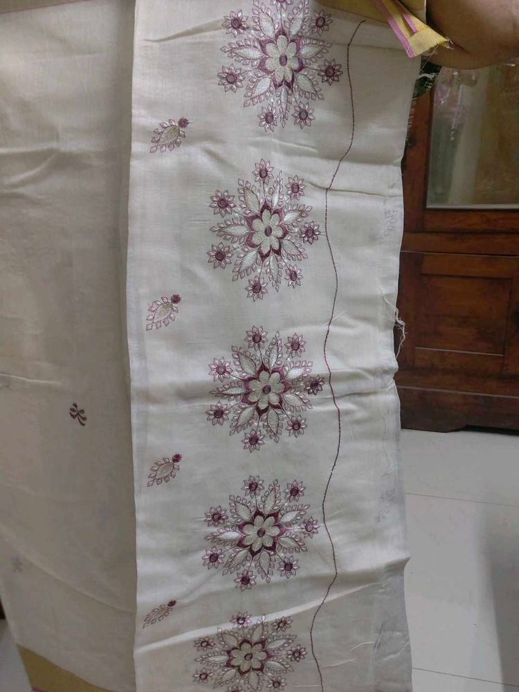 White Embroidery Design Saree
