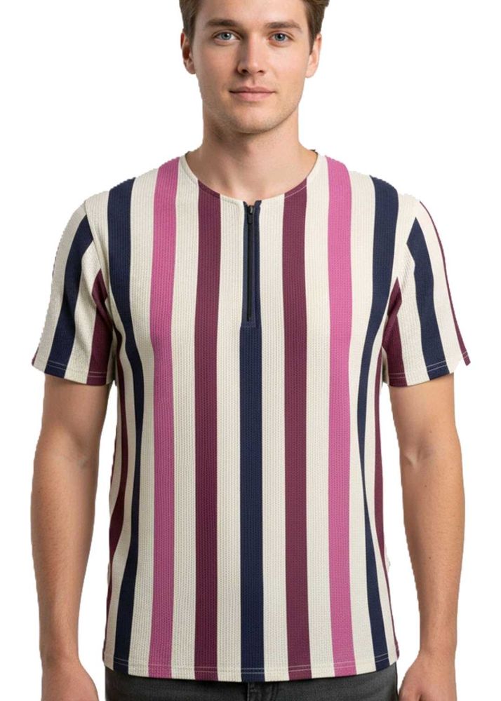 Striped Half-Zip T-Shirt