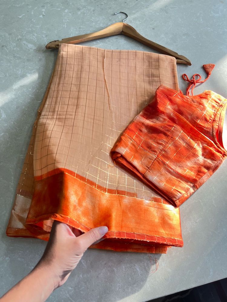 Orange Cotton Silk Saree