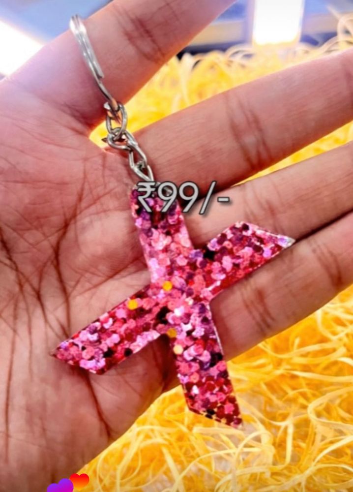 resin Glitter  X letter keychain