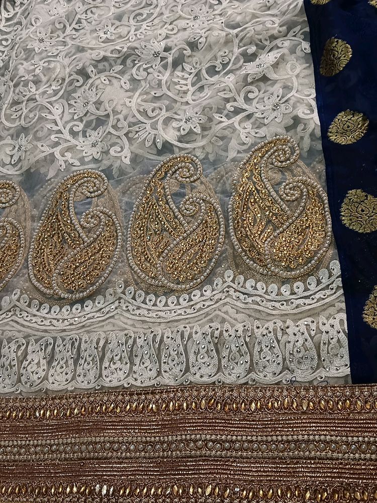 Heavy Saree White And Blue