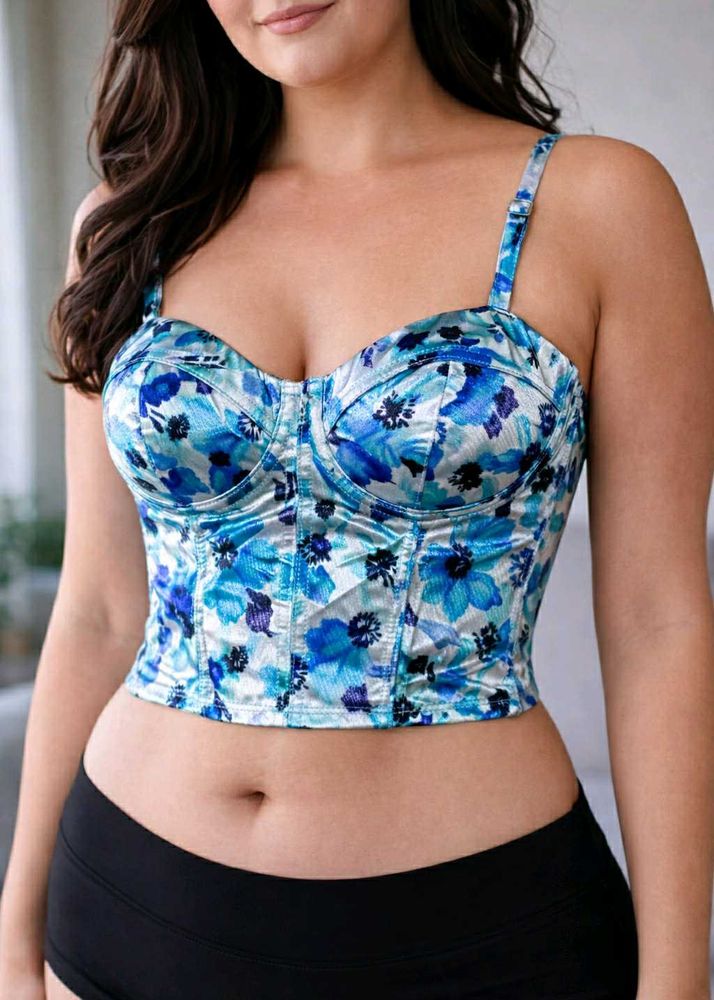 Blue Floral Bustier / Corset Style Top
