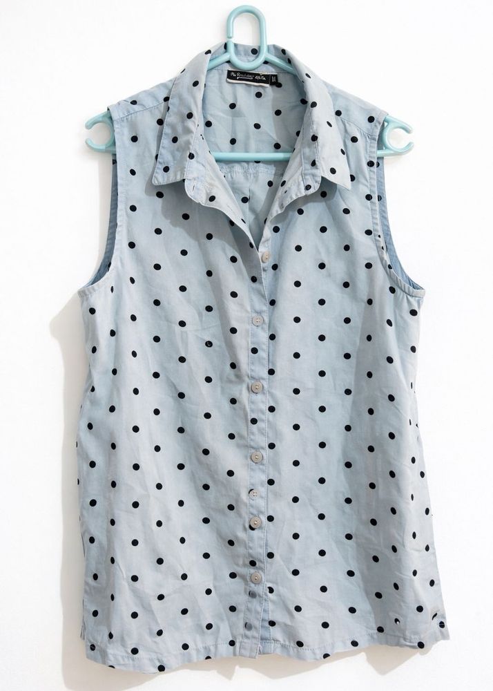 Sleeveless Polka Dot Blouse