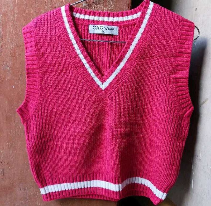 Pink Knit + green houdstooth vest Pack Of 2