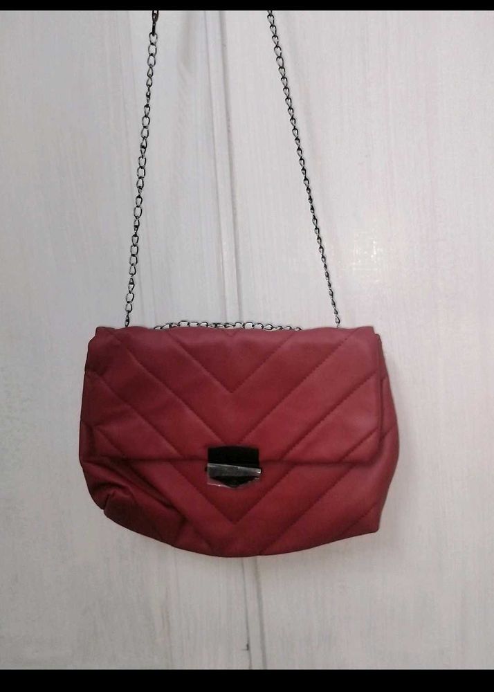 Burgundy Quilted Chain Bag