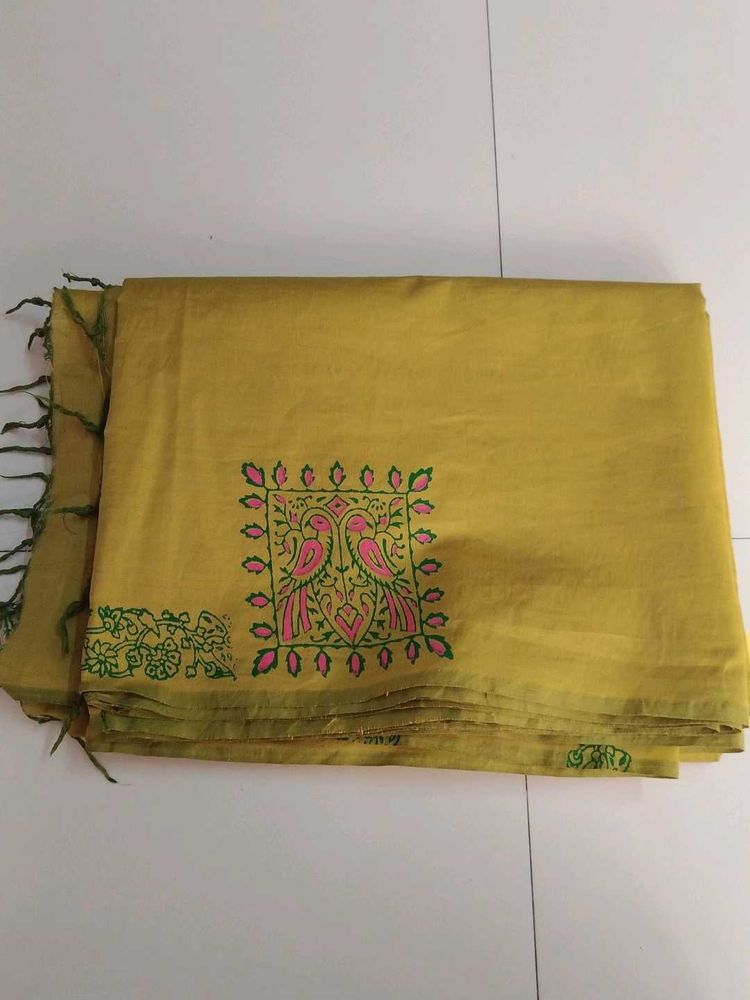 Olive Green Cotton saree