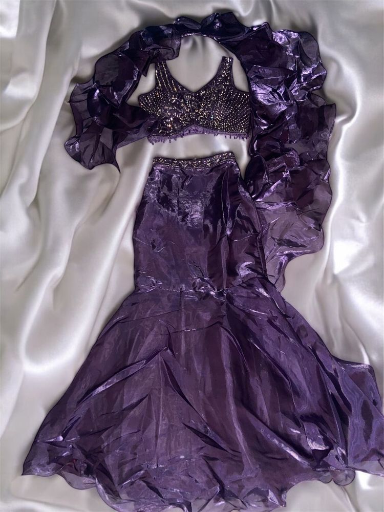 Lavender Fish Cut Lehenga