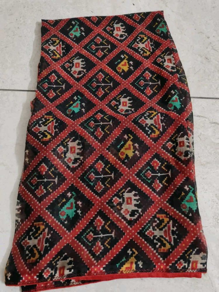 Red And Black Chiffon Dupatta