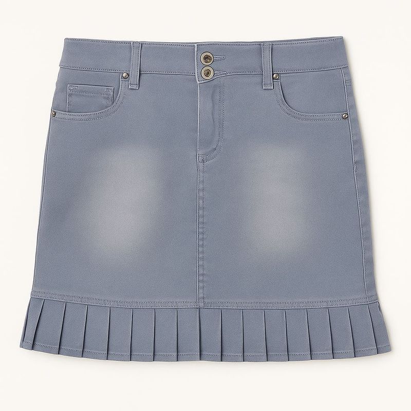 Pleated Denim Mini Skirt