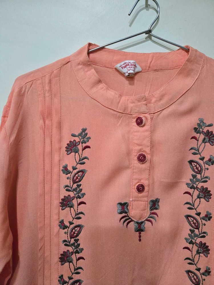 Peach Embroidered Kurta
