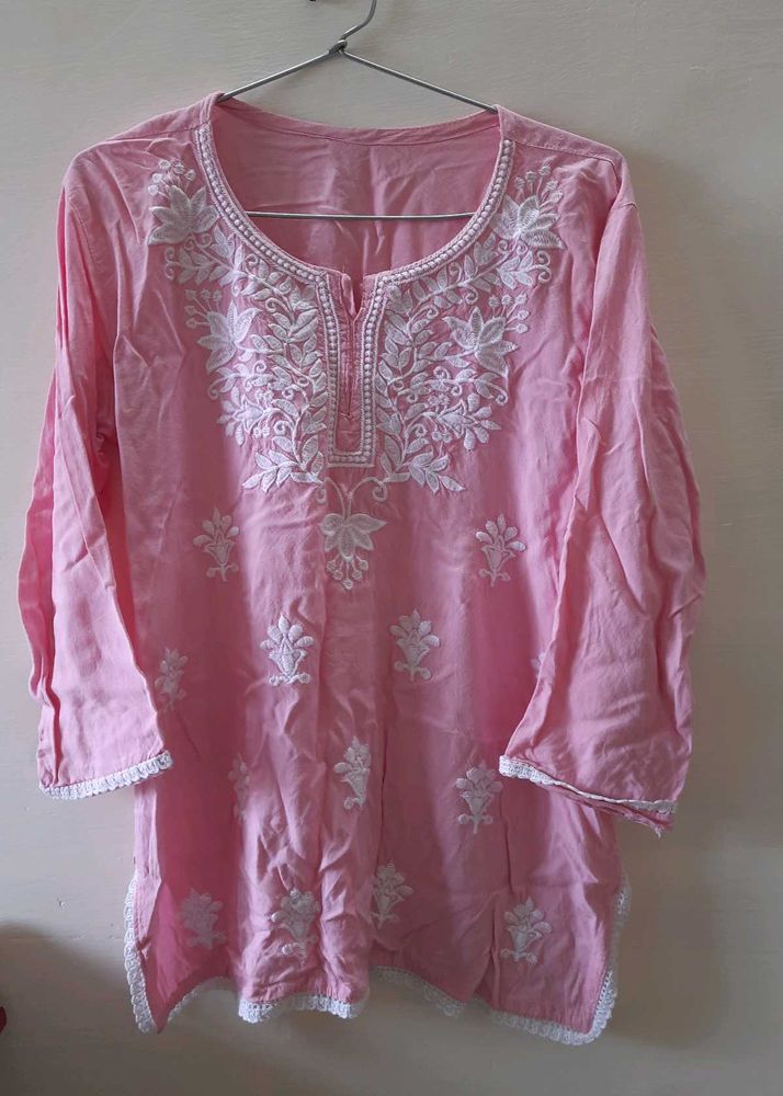 Chikankari Babypink Kurti