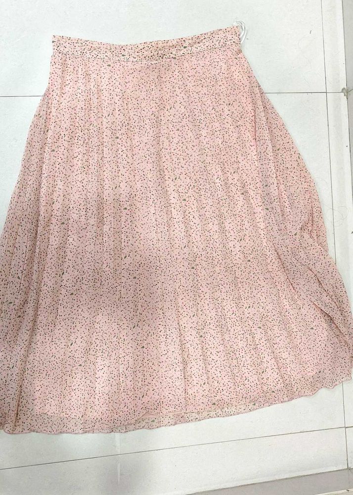 Pleated Pink Floral Skirt