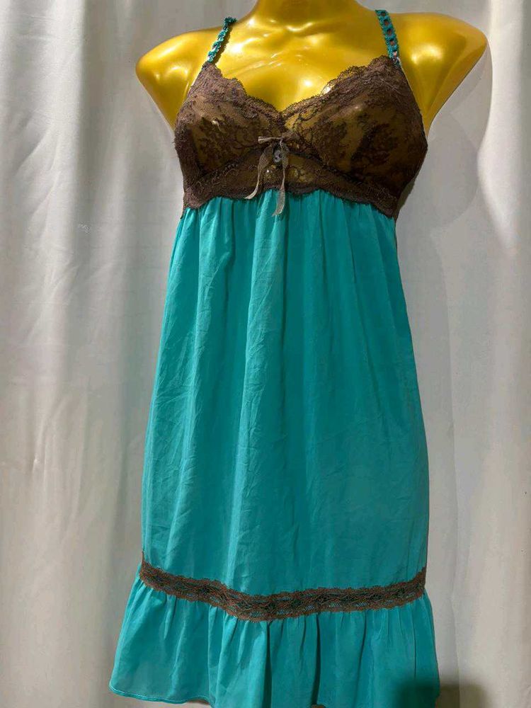 Teal Lace Trim Cami Dress