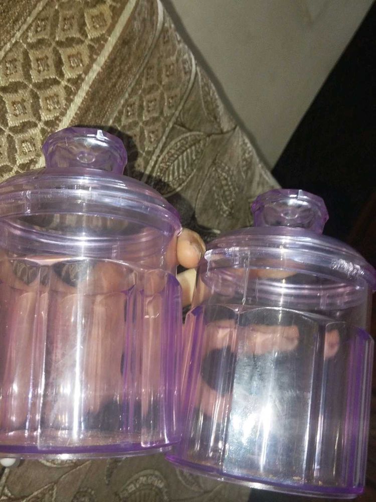 Set of 2 Purple Plastic Storage Jars