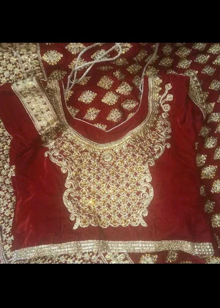 Embroidered Maroon Velvet Suit