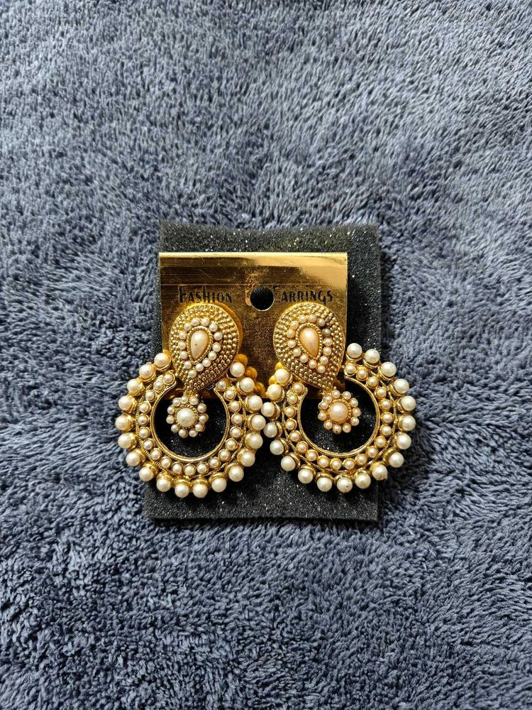 Traditional Gold-Plated Pearl Hoop Earrings