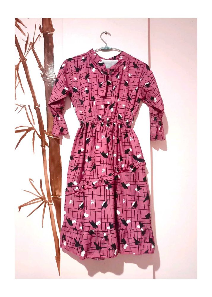 Stylish Pink Printed Frock for Women