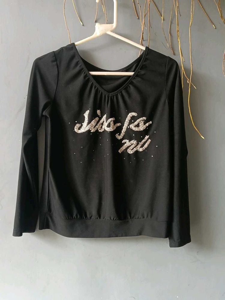 Black V Neck Stylish Party Wear Top