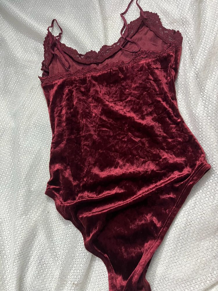 Maroon Velvet Bodysuit
