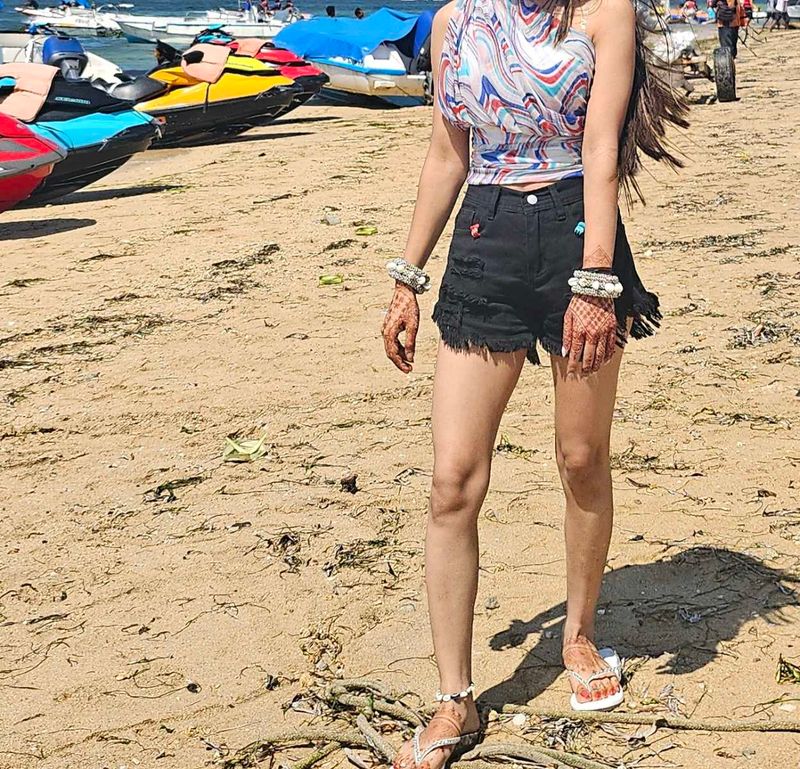 Denim Shorts and one shoulder top