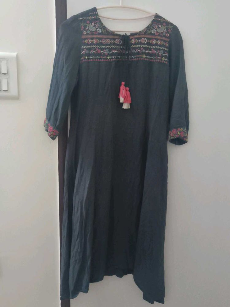 Grey Embroidered Anarkali Kurti