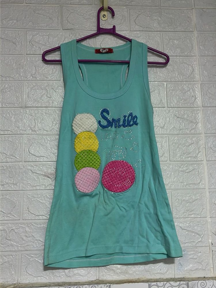 Cute Turquoise "Smile" Tank Top