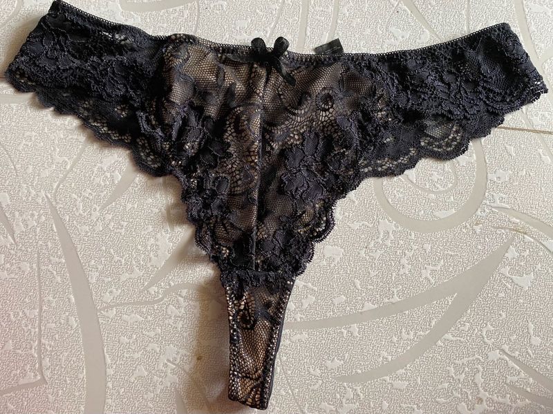 New George Black Lace Thong Elegant Floral Mesh-
