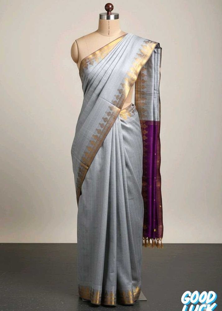 Elegant Silver &amp; Purple Saree