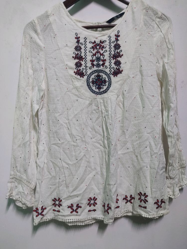 White Embroidery Top For Women
