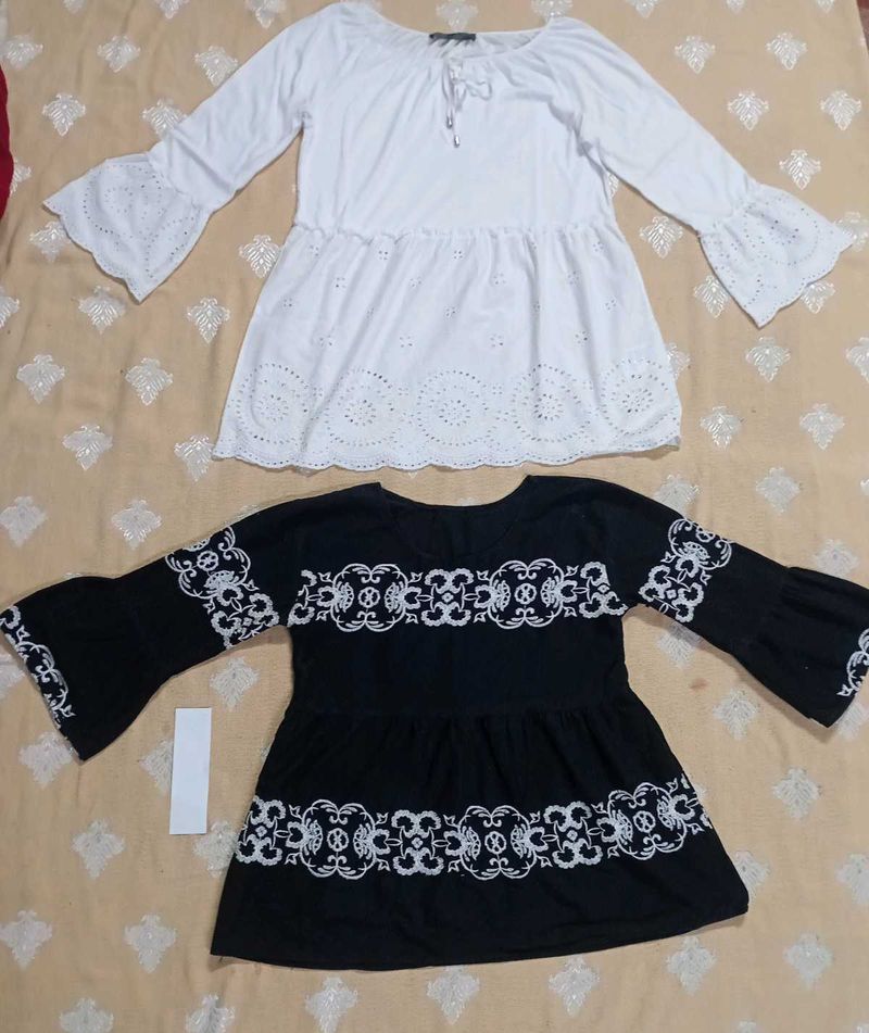 2 Combo Embroidered Bell Sleeve Tunics - Set of C
