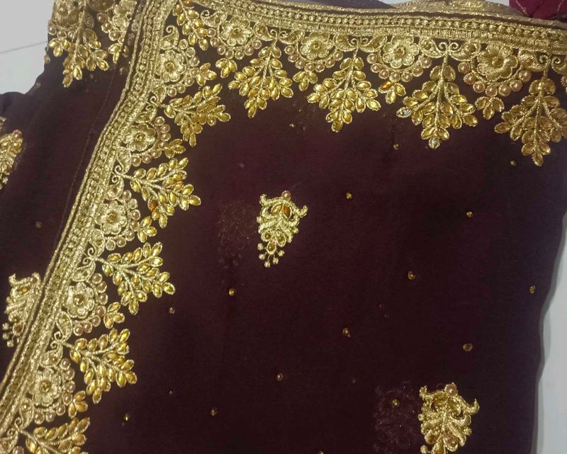 Elegant Brown &amp; Gold Saree
