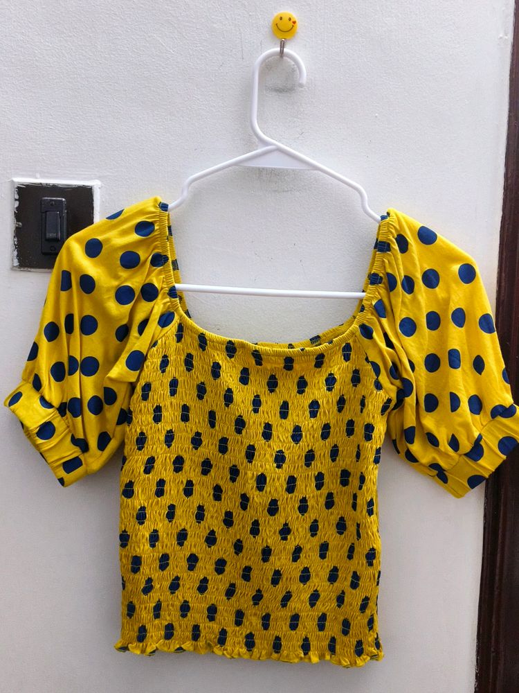 &#34;ONLY&#34; Yellow Polka Dot Top