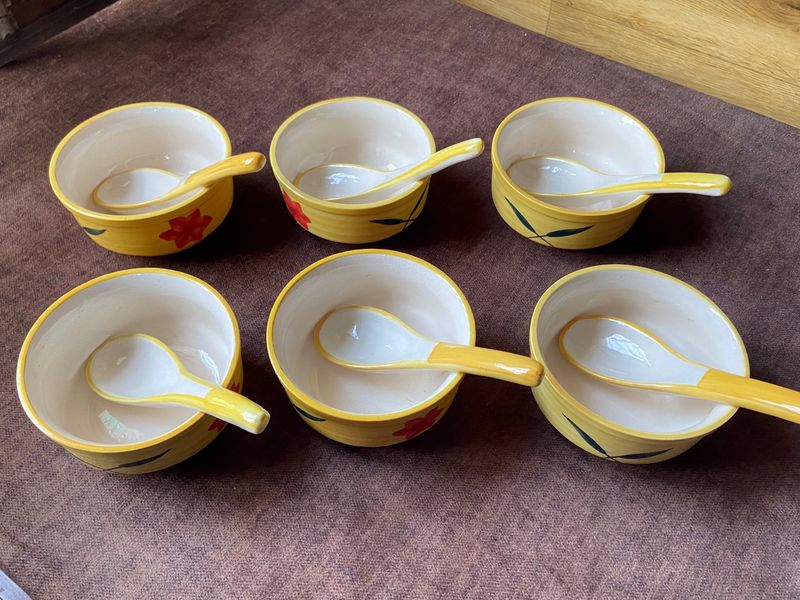 Set Of 6 Soup Bowls &amp; Spoons