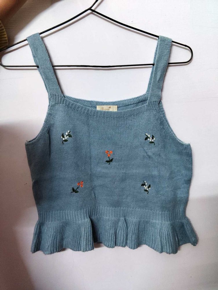 Embroidered Knit Crop Top