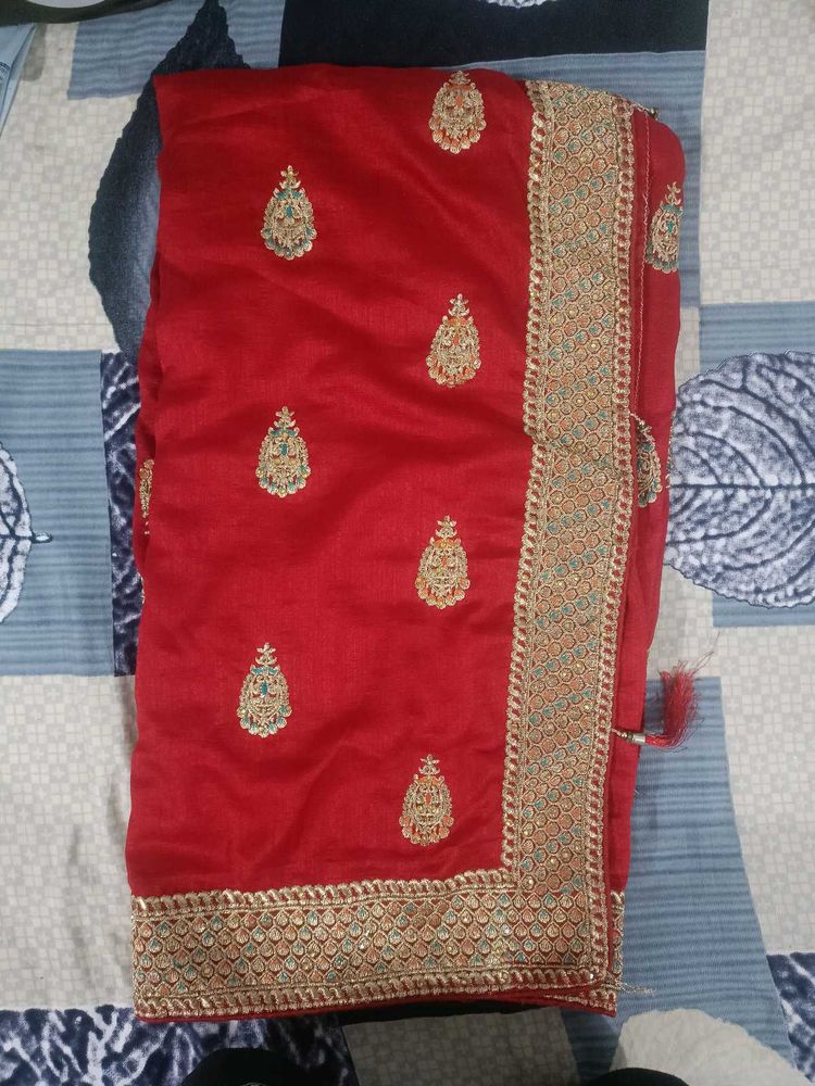 Red Saree Embroidered Heavy Work