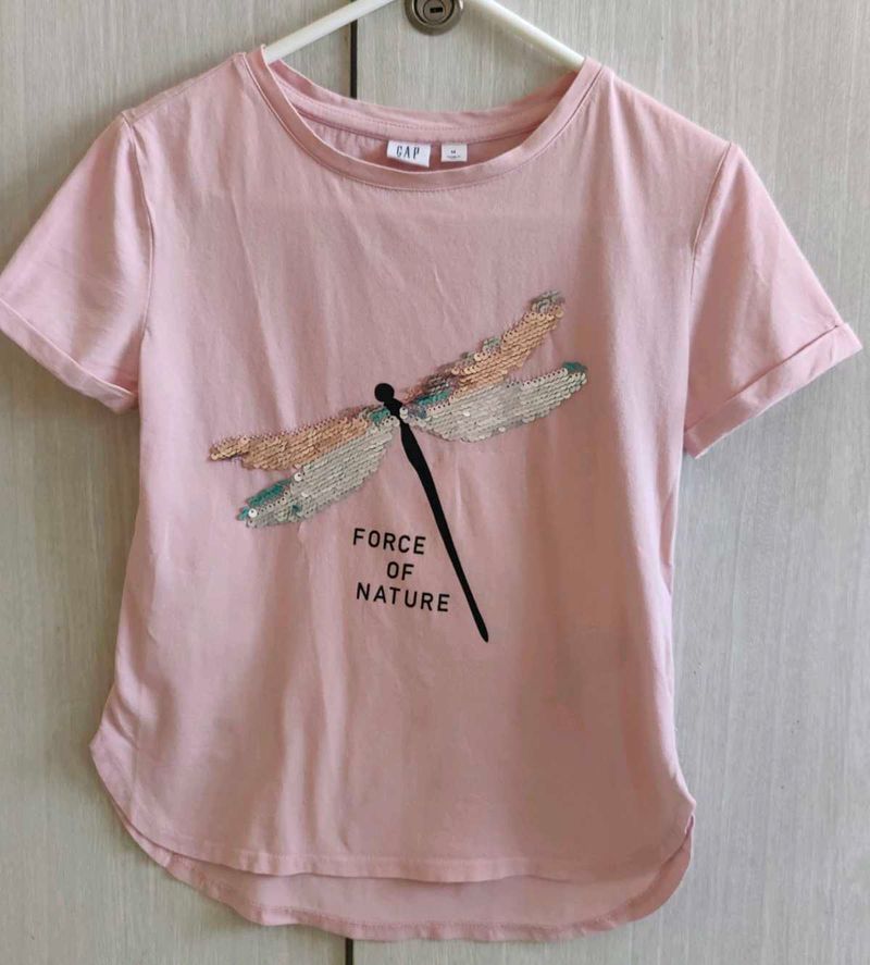 Light pink Top With Dragonfly Sequence
