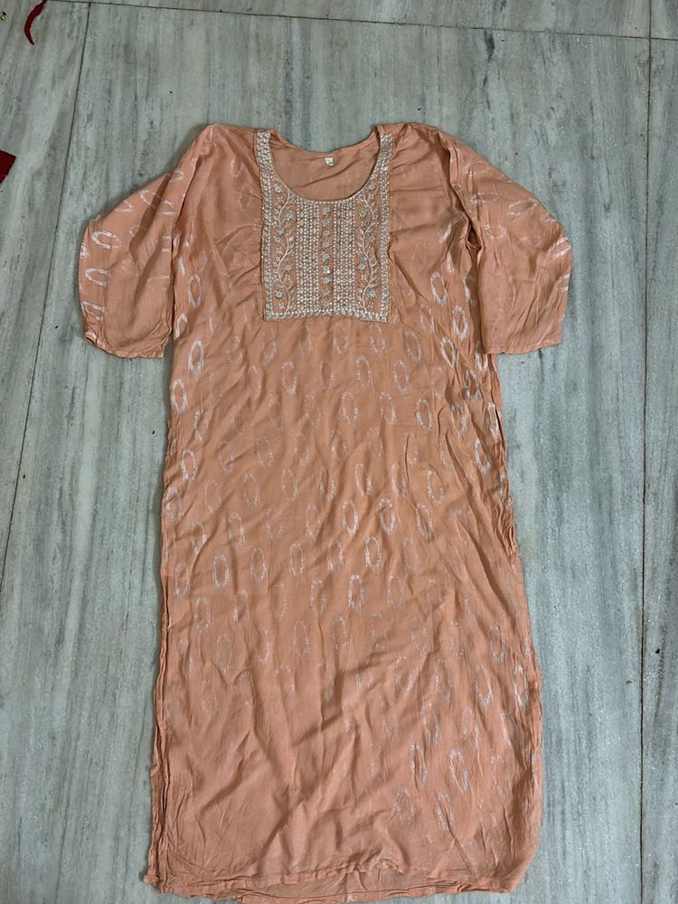 Peach Embroidered Kurta
