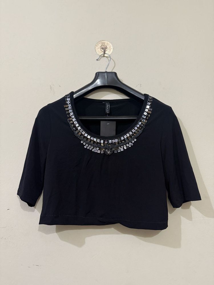 Black Embellished Crop Top
