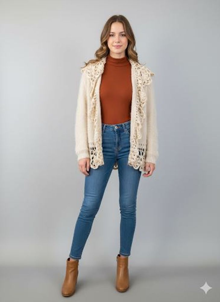 Elegant Crochet Trim Cardigan