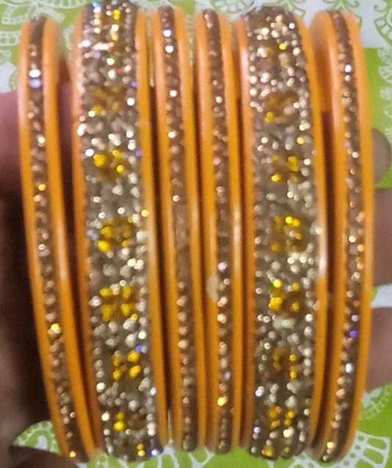 Orange &amp; Gold Beaded Bangles