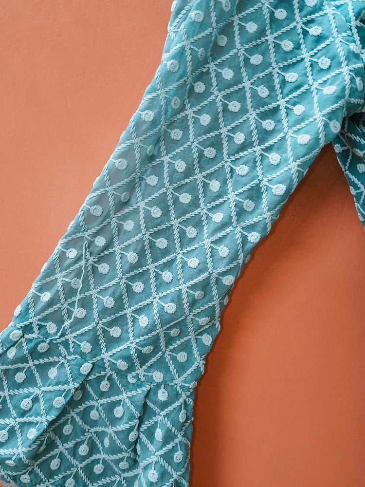 Embroidered Sheer Sleeve Top