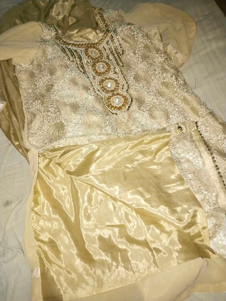 Elegant Gold Embellished Pakistani Dress