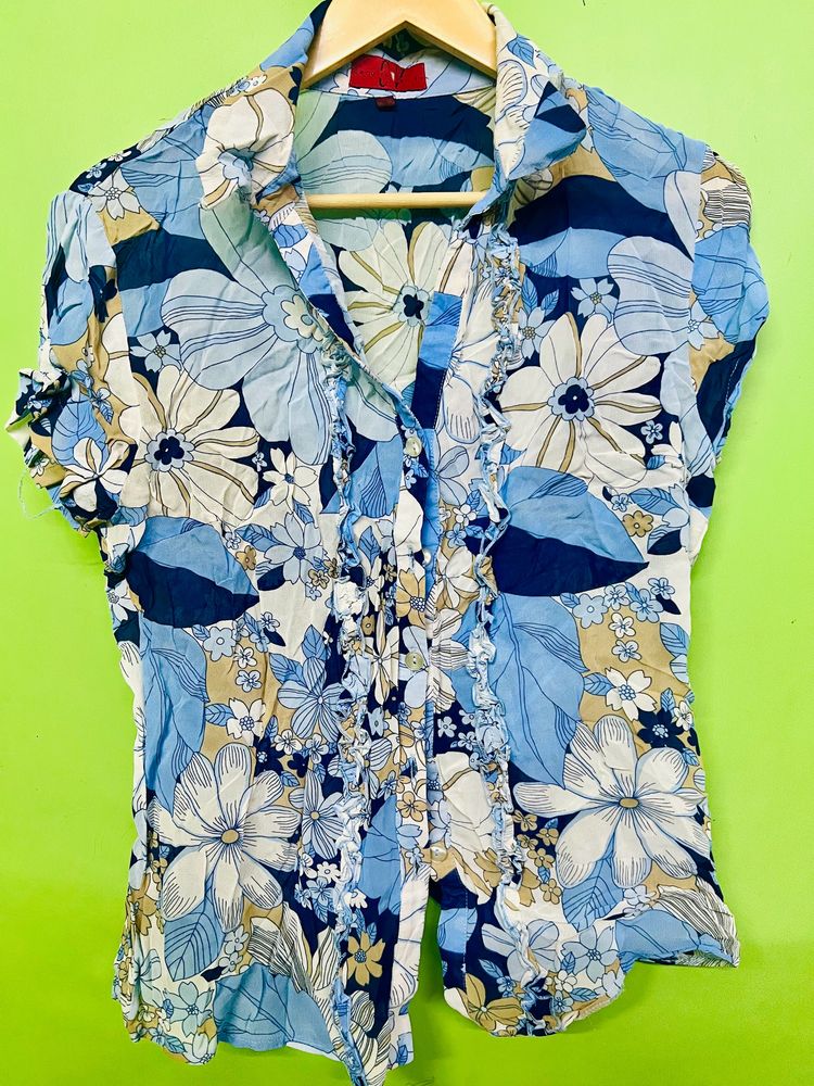 Blue Floral Printed Shirt