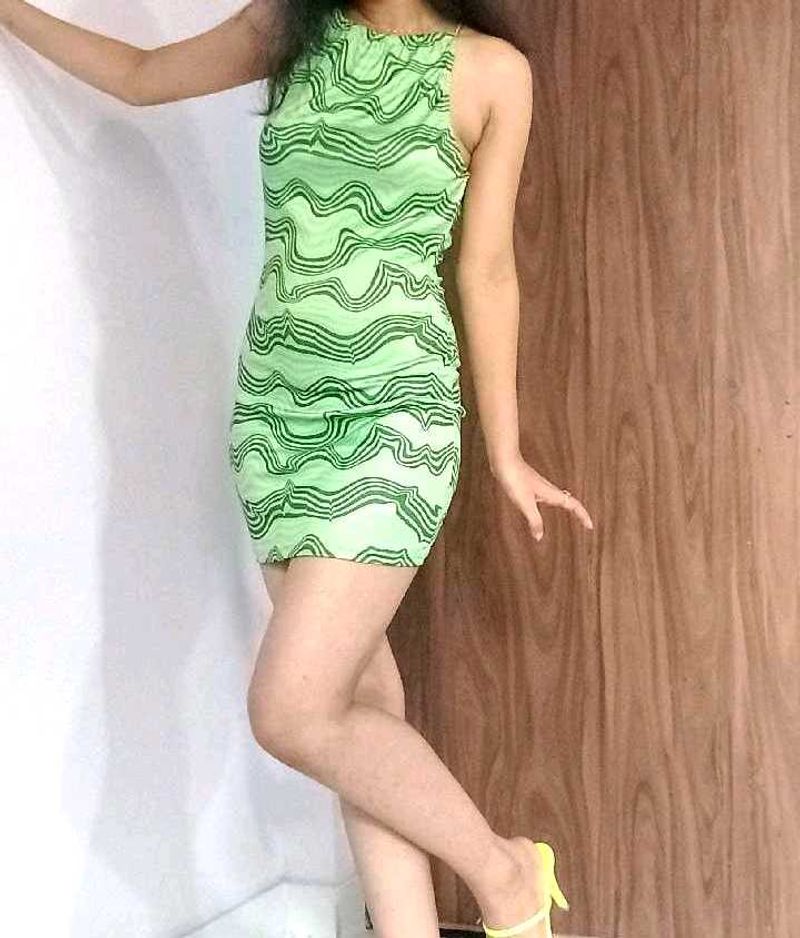 Green Wave Mini Dress