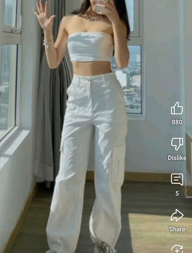 H&amp;M White Cargo Trousers