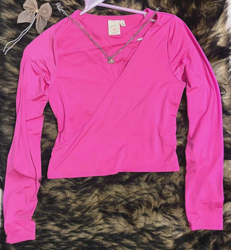 Hot Pink Long Sleeve Wrap Top